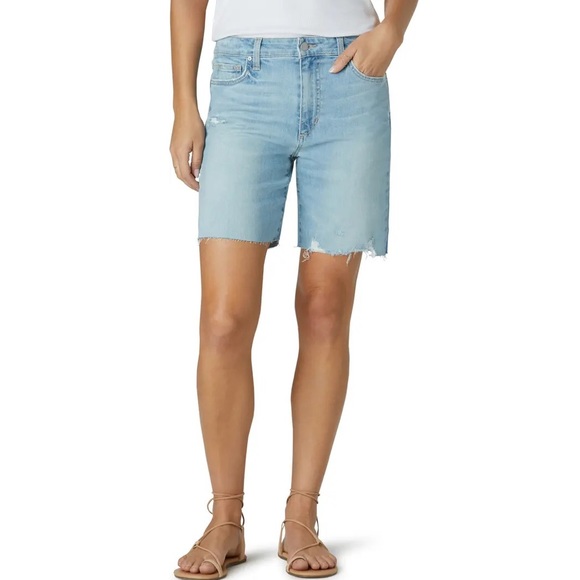 JOES JEAN Shorts Distressed Mid Rise Light Wash Denim Bermuda Length - Picture 2 of 8